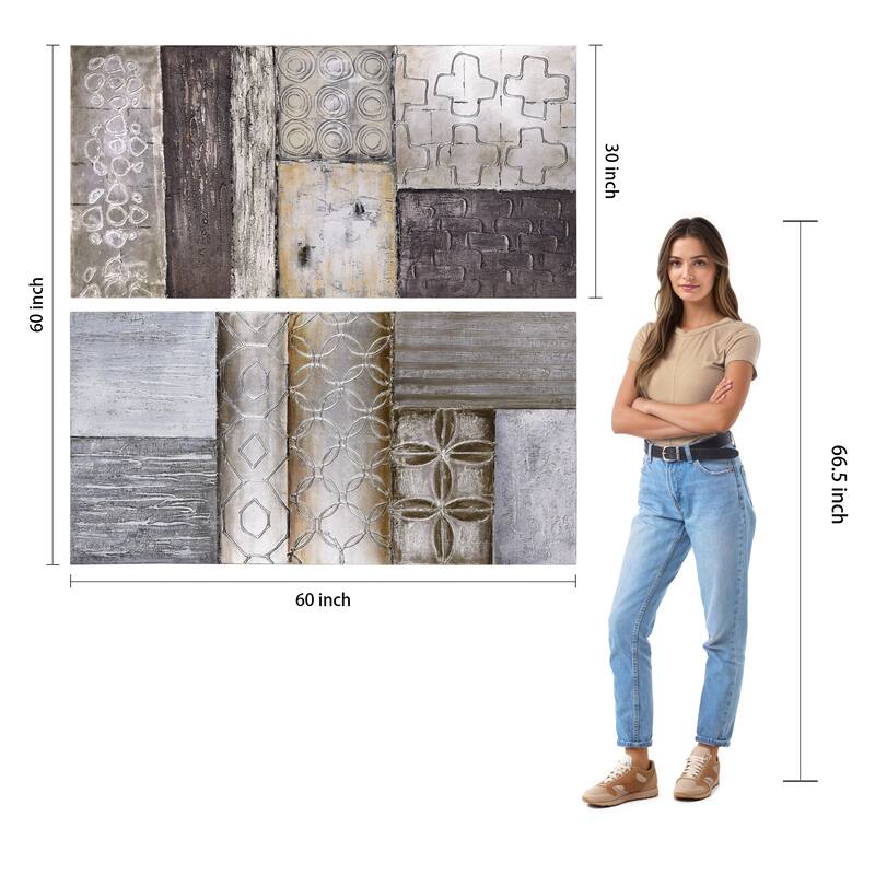 "Stacked" Abstract Textured Metallic Hand Painted Wall Art Set of 2