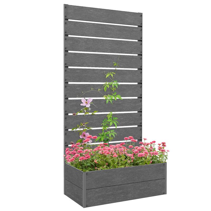 Outsunny Raised Garden Bed with Trellis for Climbing Plants, Planter Box with Drainage Gap, Freestanding Trellis Planter
