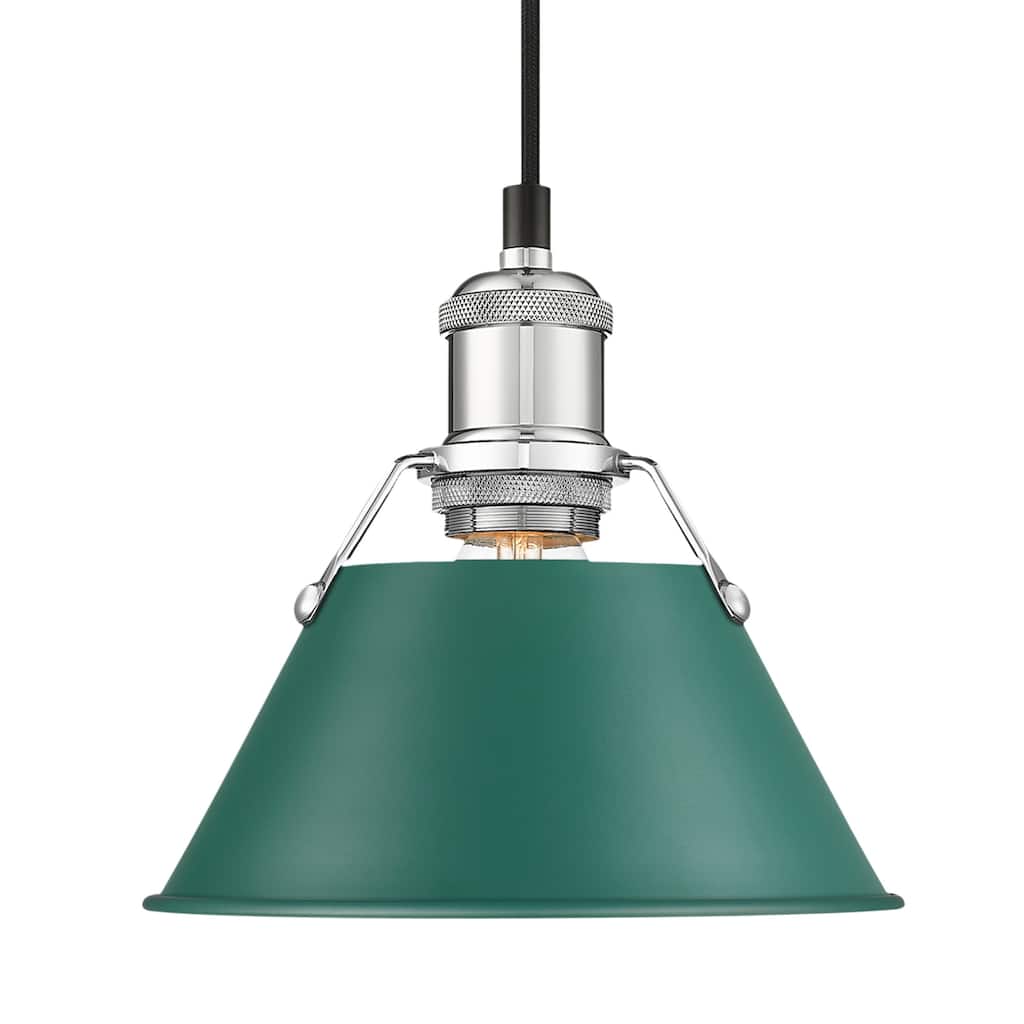 Yep by Golden Lighting Orwell 1-light 8in Pendant in Chrome and Pine Green shade - Small Pendant - 7"