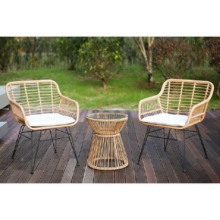 Balcony Furniture, 3 Piece Patio Set, Outdoor Wicker Chairs with Glass ...