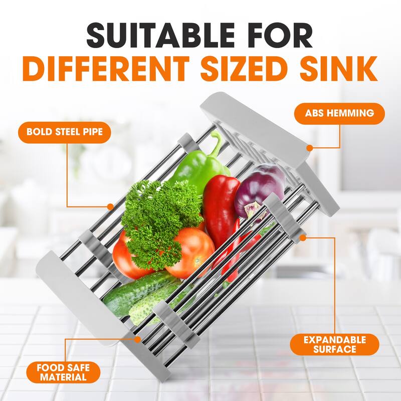 Cheer Collection Sink Drying Rack - Over The Sink Retractable Sink Strainer