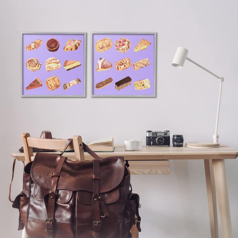 Stupell Various Pastries on Purple Framed Giclee Art Design By Melissa Wang (Set of 2)