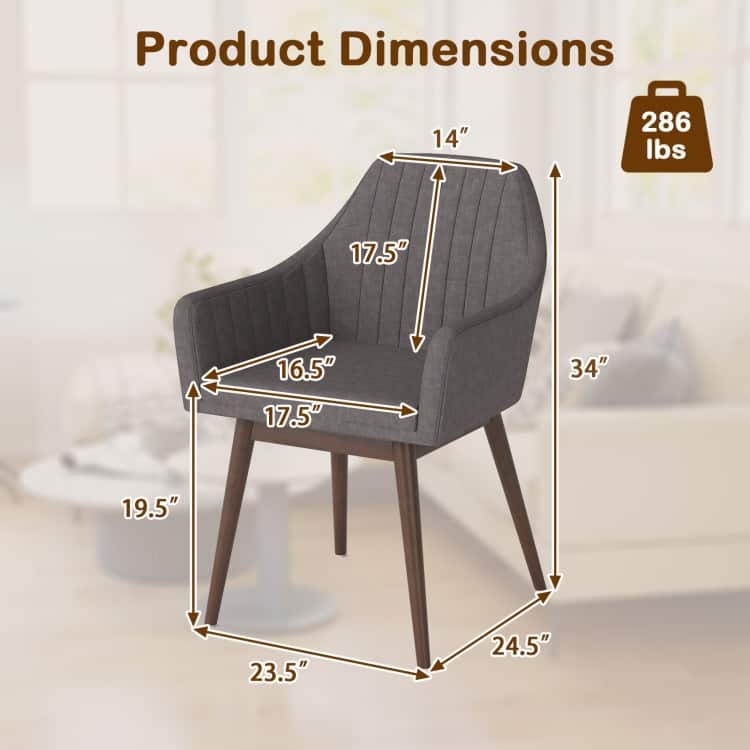 Rubber Wood Dining Chair Set of 2 with Padded Seat and Armrest - 24.5" x 23.5" x 34"