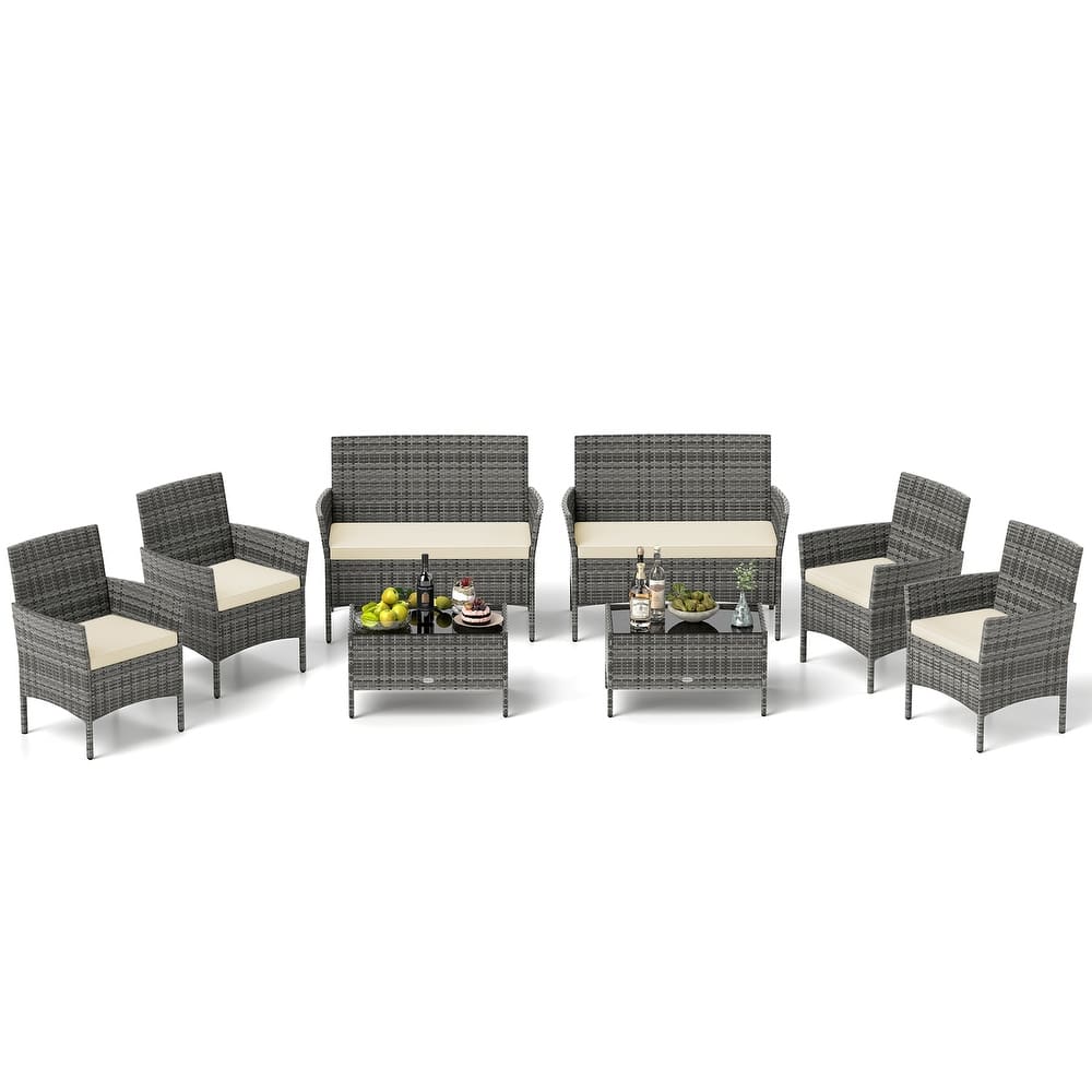 Gymax Set Of 8 Patio Furniture Set w/Washable Cushions & Tempered
