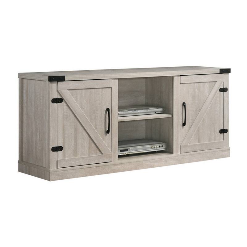 Olv 58 Inch TV Media Center Console, Barn Sliding Cabinet Doors, Light Gray