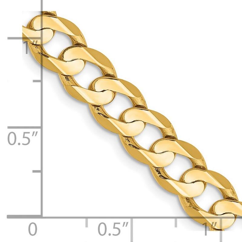 Curata 14k Yellow Gold Solid Polished 6.75mm Open Concave Curb Chain Bracelet Lobster Claw
