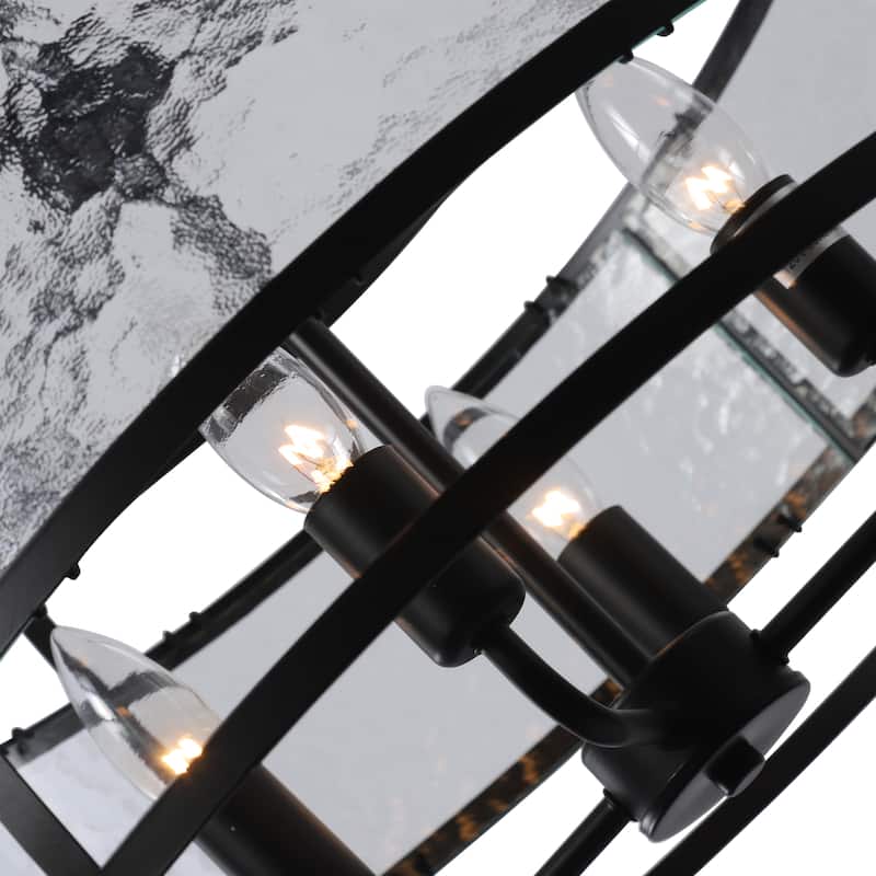 4-light Matte Black Hanging Pendant w/ Water Glass