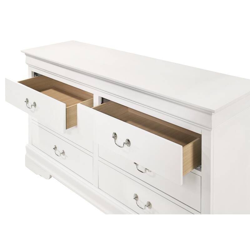 Wide 6-Drawer White Dresser with Smooth Glide Drawers, Clean Minimalist Look, and Spacious Modern Bedroom Storage