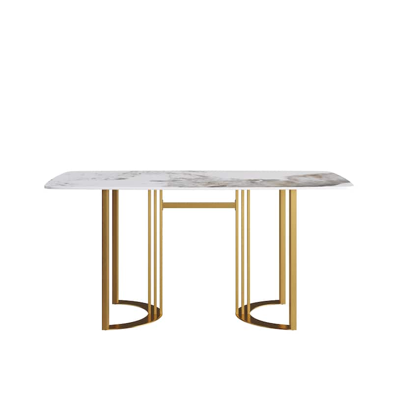 63"Modern artificial stone pandora white curved metal leg dining table -6 people