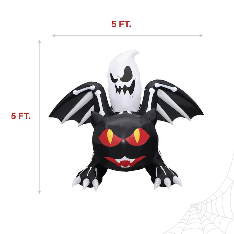 Haunted Hill Farm 5-Ft. Tall Pre-lit Inflatable Black Cat Bat with Red Eyes and Ghost
