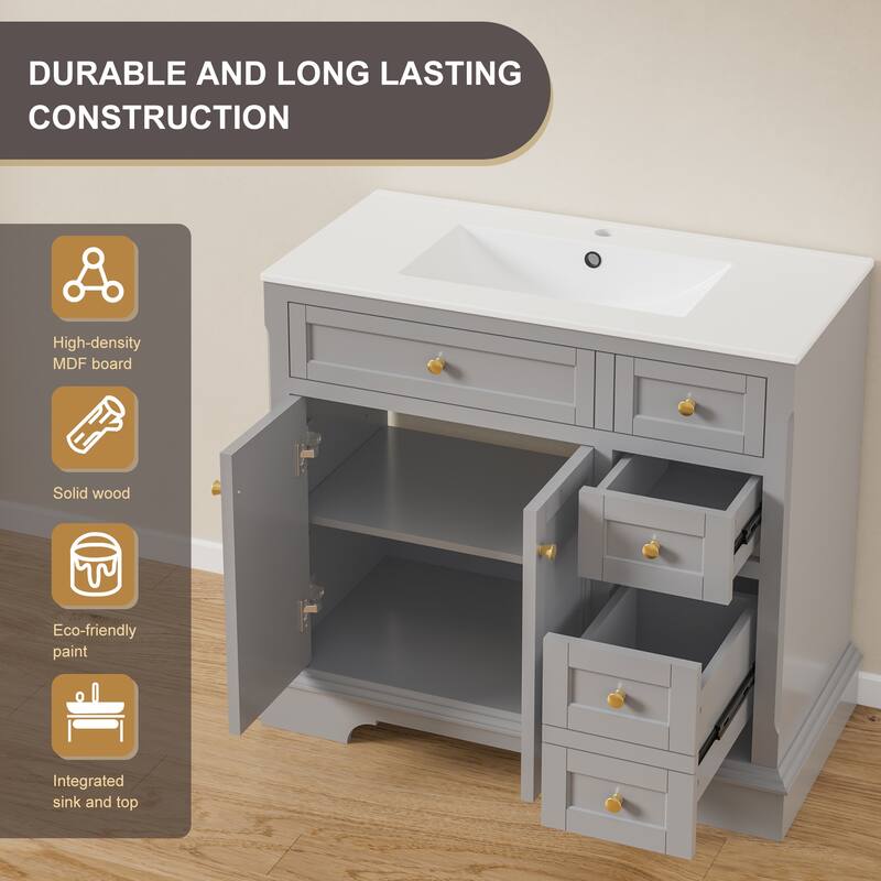 Retro Bathroom Vanity W/ Drop in Sink Combo Cabinet Set