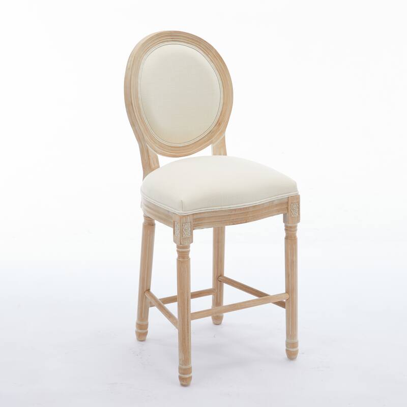 Classic French Country Solid Wood Bar Chairs Set of 2, with Upholstered Seat and Sponge Backrest