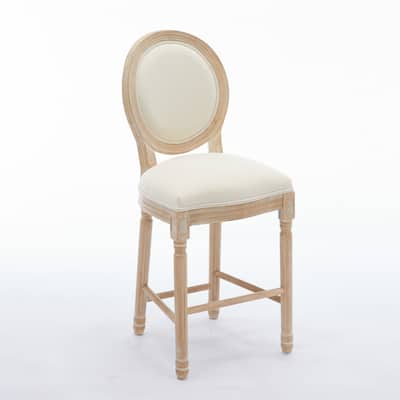 Fabric Upholstered Bar Stools Set of 2, Ergonomic Wooden Bar Stools, Armless Chairs with Back & Solid Wood Frame