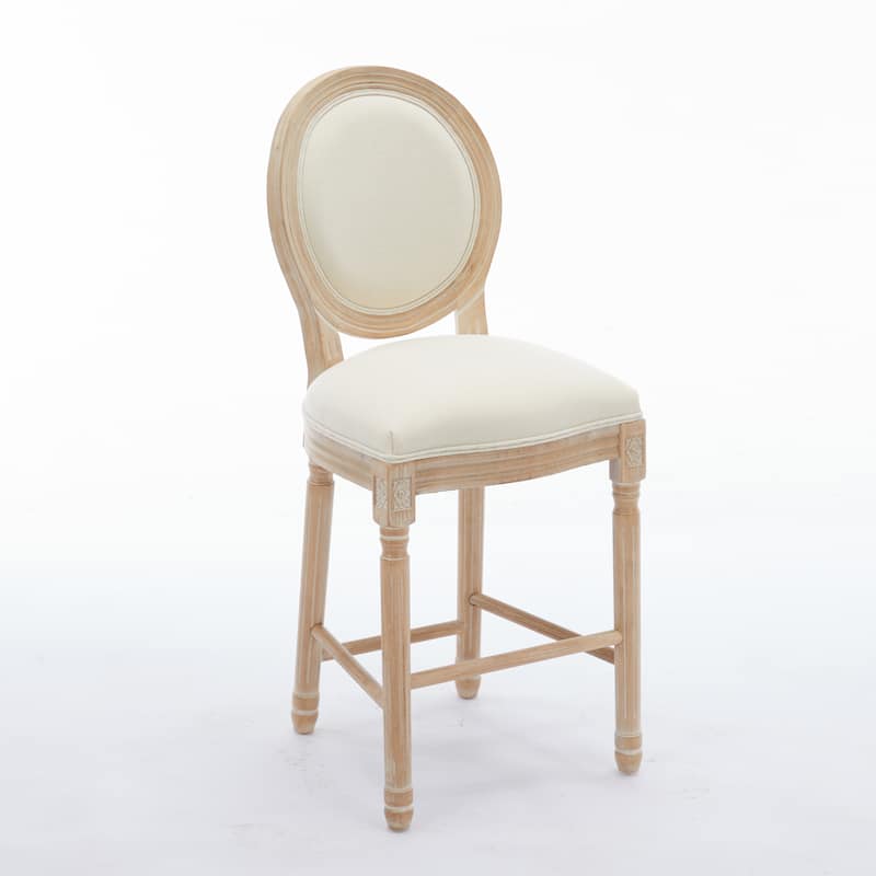 French Upholstered Accent Chairs Solid Wood Texture Barstools Set of 2