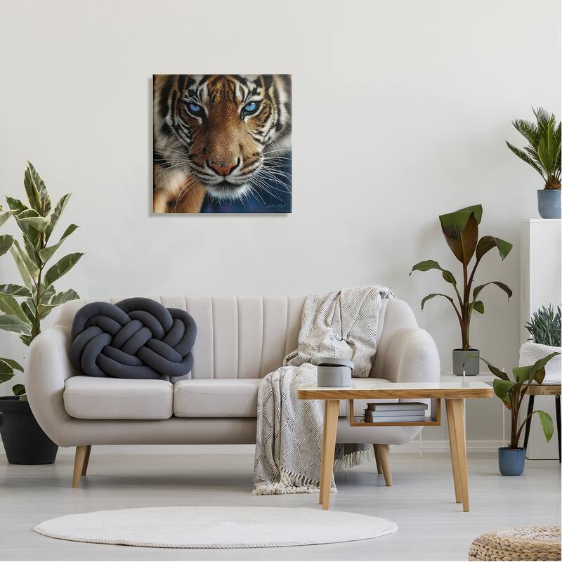 Stupell Blue Eyed Beautiful Fierce Tiger Close Up Detailed Portrait Canvas Wall Art