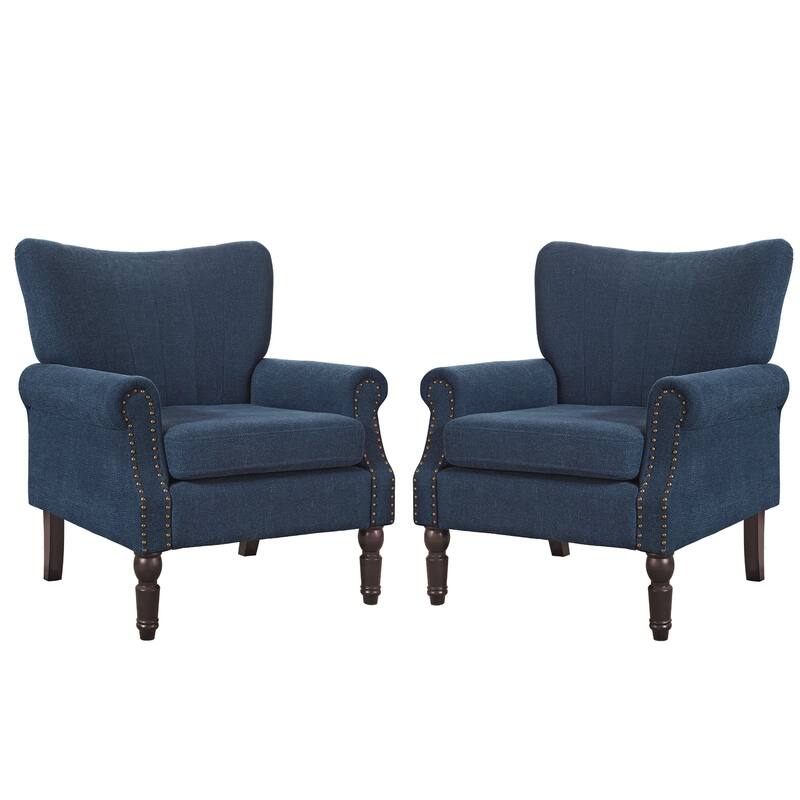 COZYMAN Modern Armchair Solid Wood Upholstered Fabric/Faux Leather Set of 2 Accent Chairs for Living Room