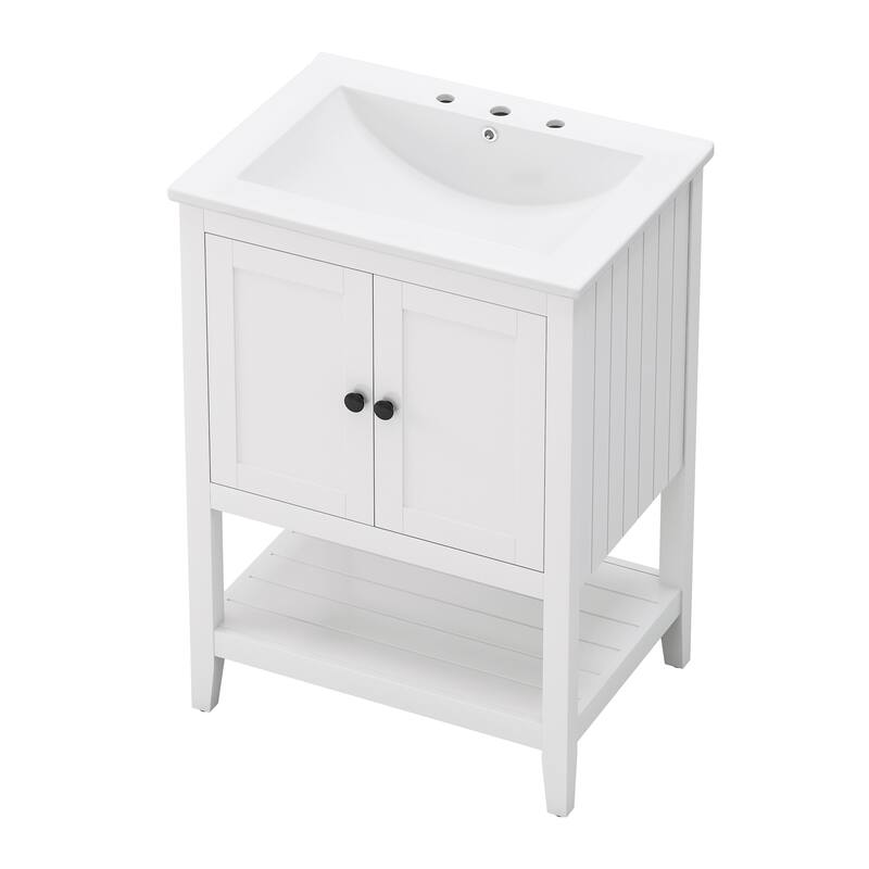 Morandi White Storage Cabinet Bathroom Vanity with Sink and Open Shelf