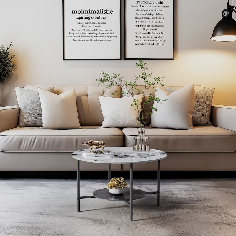 32-inch Round Coffee Table Double Layers Slate