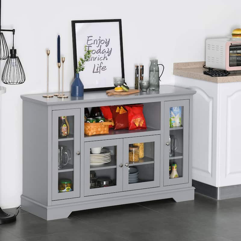 HOMCOM Transitional Sideboard Cabinet with Glass Doors - 51.25" W x 15.75" D x 33" H - Grey
