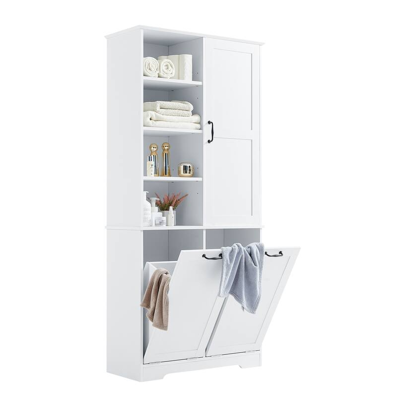 Roomfitters 68" Tall Bathroom Storage Cabinet with Dual Tilt-Out Laundry Hampers