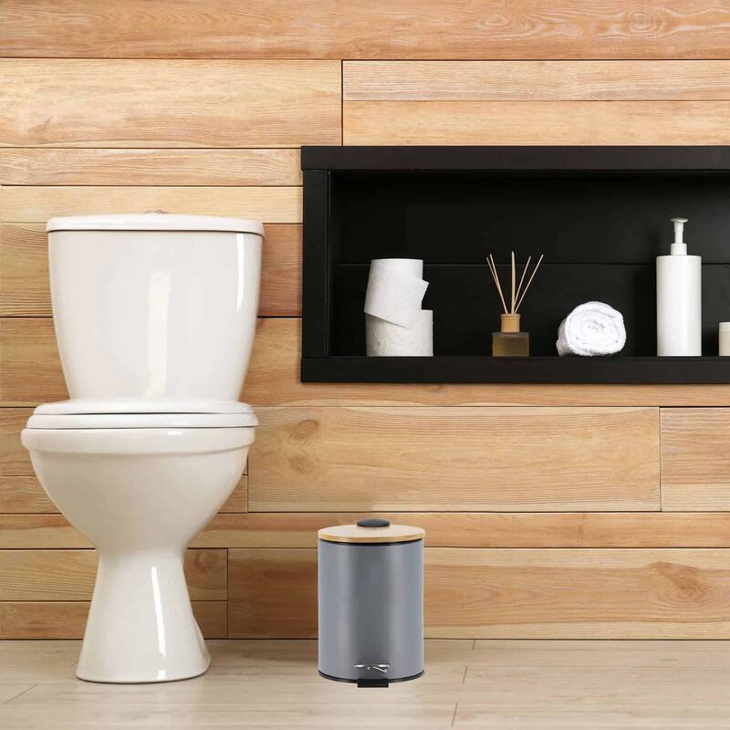 Stylish Trash Can with Bamboo Lid and Pedal, 2.5L Capacity - 9.2" H x 8" L x 8" W