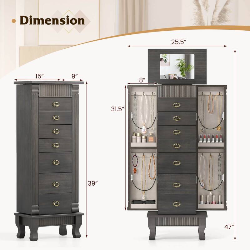 Costway Jewelry Cabinet Armoire Box Storage Chest Stand Organizer Wood - See Details