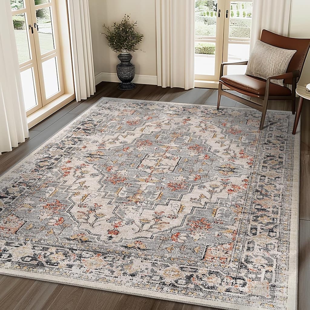 Mcow Vintage Floral Low-Pile Machine Washable Non-Slip Area Rug - 8'X11'