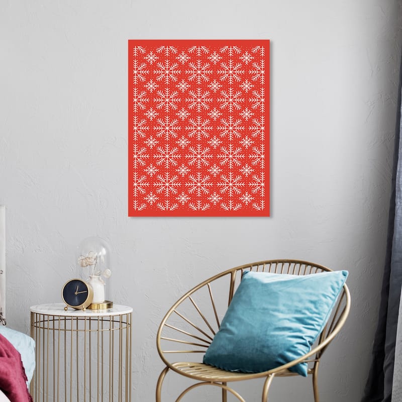 Wynwood Studio Canvas Abstract White Snowflake Pattern Red BG Red Modern & Contemporary Wall Art Canvas Print - 20 x 24