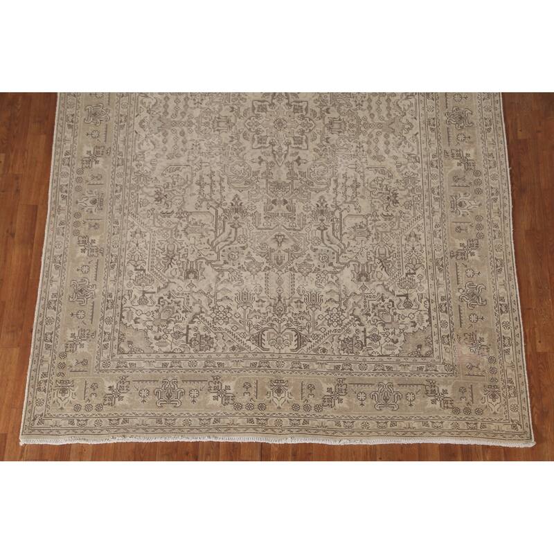 Distressed Geometric Tabriz Persian Vintage Rug Handmade Wool Carpet - 6'9" x 9'7"