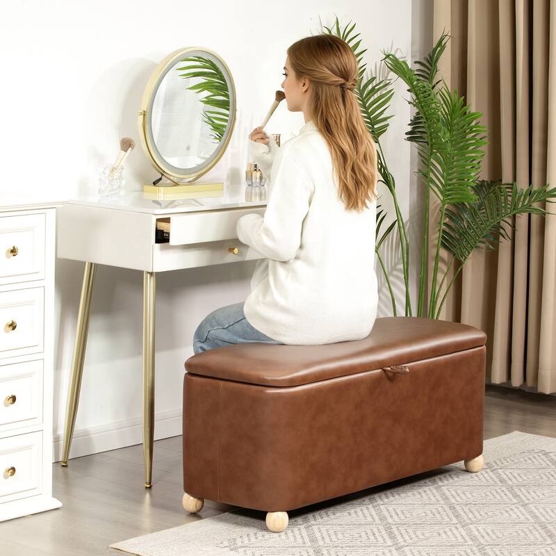 Adeco Storage Ottoman End of Bed Bedroom Entryway Bench
