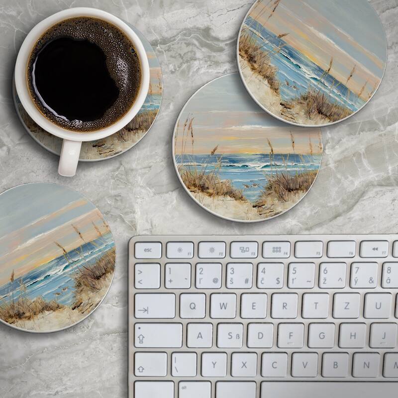 Shore Welcome 4 Pack Round Absorbent Stone Coasters with Protective Cork Backing Manufactured in The USA