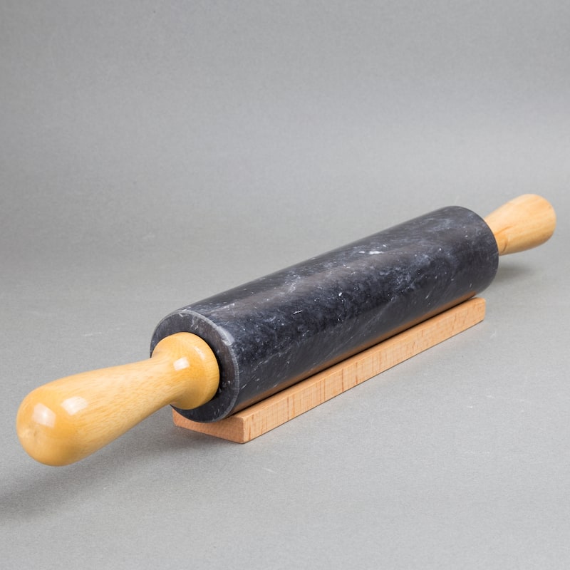 Creative Home Black Marble 18" Length Rolling Pin w/Deluxe Wood Handles and Cradle