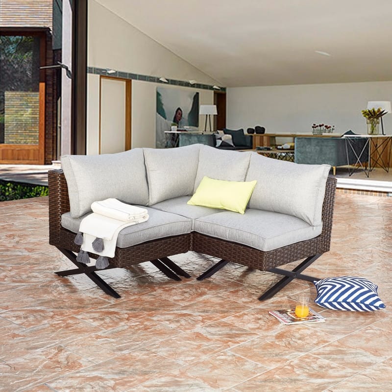 Patio Festival X-Leg 3-Piece Outdoor Sofa - Brown