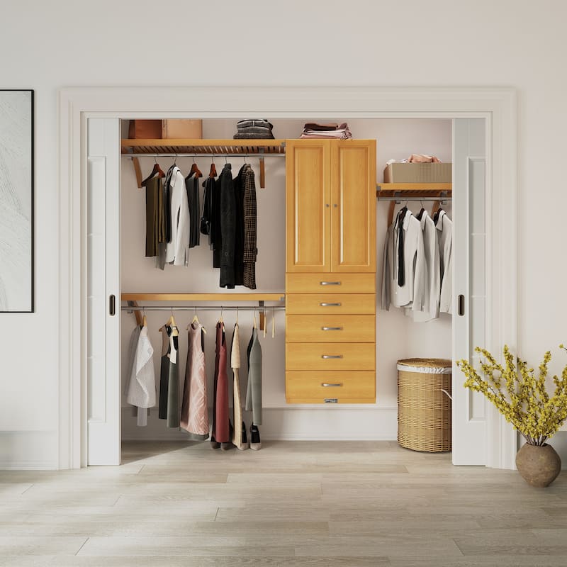 John Louis Home Solid Wood reach-In Closet System with 5-Drawers and Raised Panel Doors Honey Maple