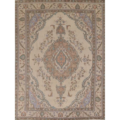 Distressed Tabriz Persian Vintage Rug Handmade Wool Carpet - 8'2"x 10'8"