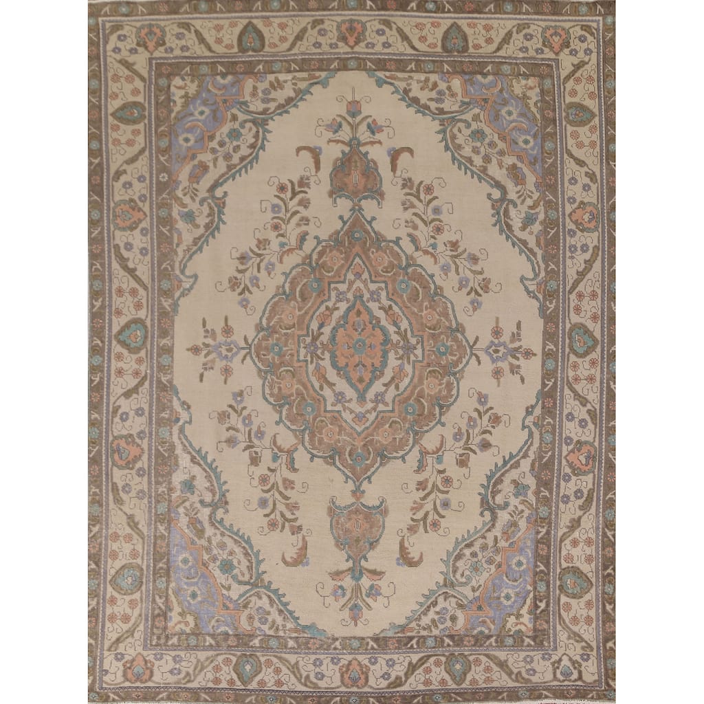 Distressed Tabriz Persian Vintage Rug Handmade Wool Carpet - 8'2"x 10'8"