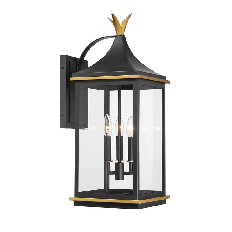 Crystorama Lighting Group SIM-803 Simpson 3 Light 25" Tall Outdoor - Matte Black / Textured Gold