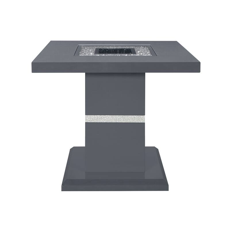 HomeRoots 24" Dark Gray and Silver Faux Crystals Glass and Wood Square Pedestal End Table - 26' X '24' X '26