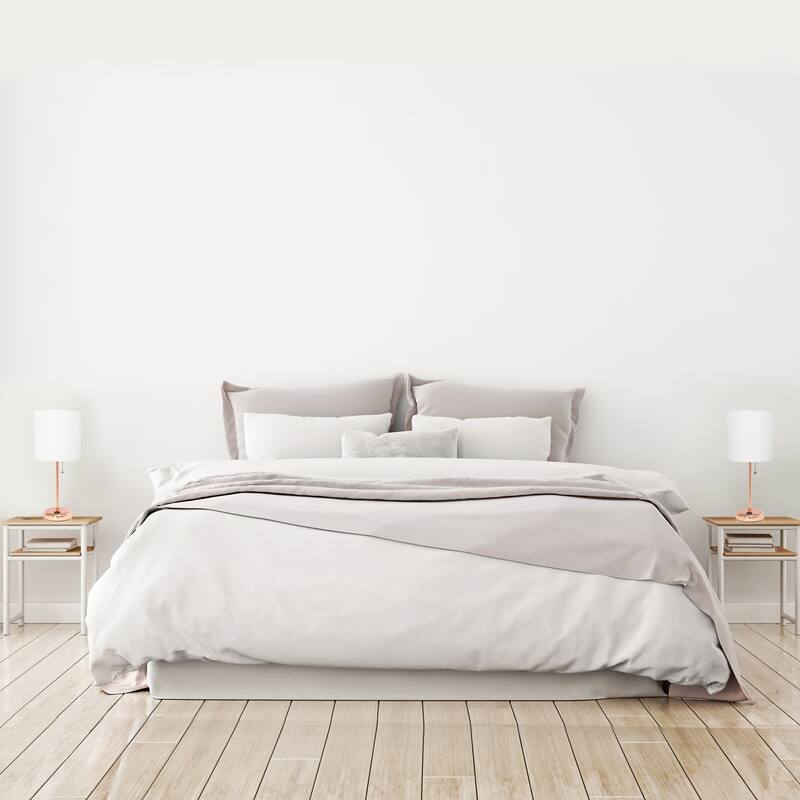 19.5 in. Rose Gold Finish Table Lamp with White Shade, Durable Stick Lamp for End/Side Tables, Set of 2