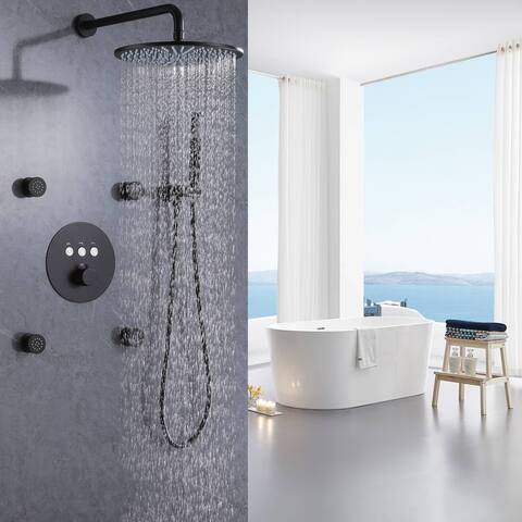 Thermostatic Shower System With Rough-in Valve Wall Mount Shower Faucet With Body Jet And Hand Shower 12 Inch Shower Head Set
