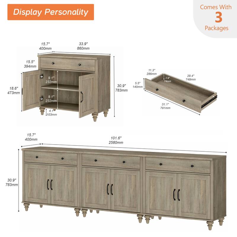 Farmhouse Sideboard, Buffet Cabinet with Storage Cabinets