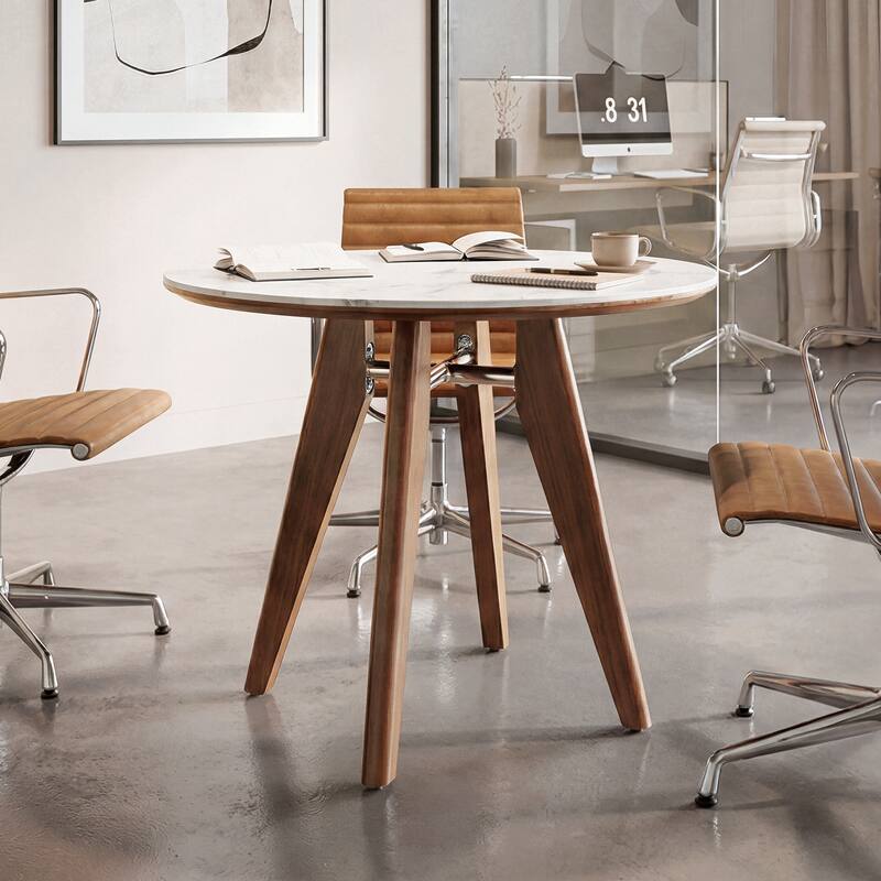 31.5-Inch Small Conference Table, Round Solid Wood Home Office Table