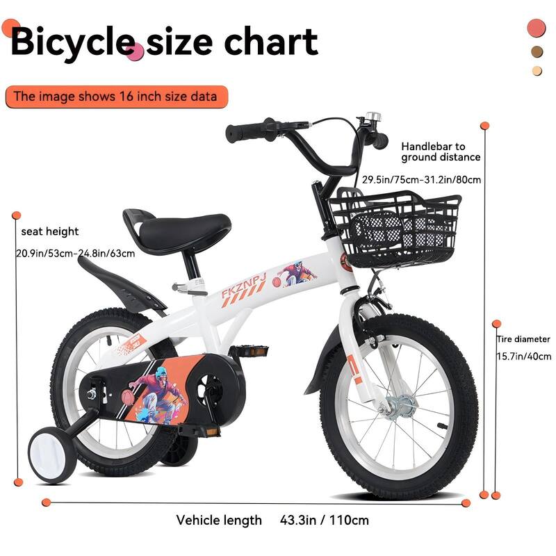 16 Inch Kids Bike with Adjustable Saddle, Dual Brakes and Training Wheels Steel Frame Bicycle for Ages 4-7