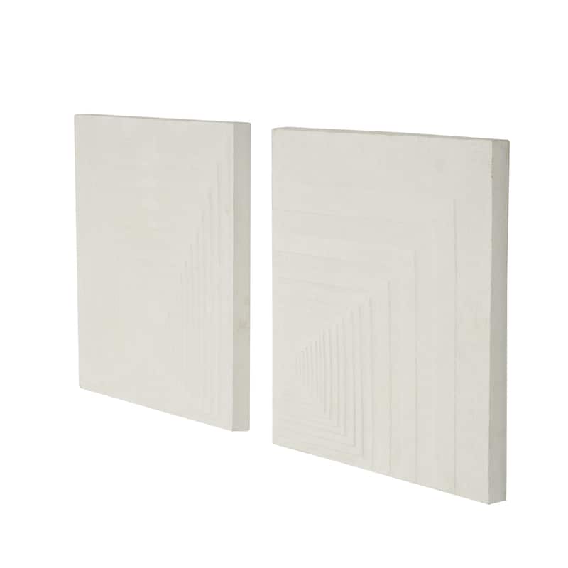 Metal Geometric Layered Square Cube Perspective Wall Decor with Sandstone Texture - Set of 2 Cream - Roche River Decor