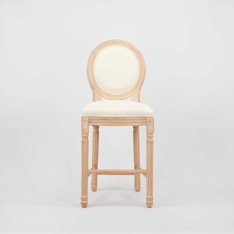 Modern Set of 2 Round Back Dining Chairs with Burlap Upholstered Seat and Wooden Legs for Dining Room, Bar and Living Room
