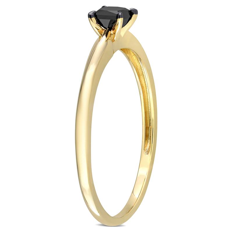 Miadora 1/4ct TDW Princess-cut Black Diamond Solitaire Engagement Ring in 14k Yellow Gold