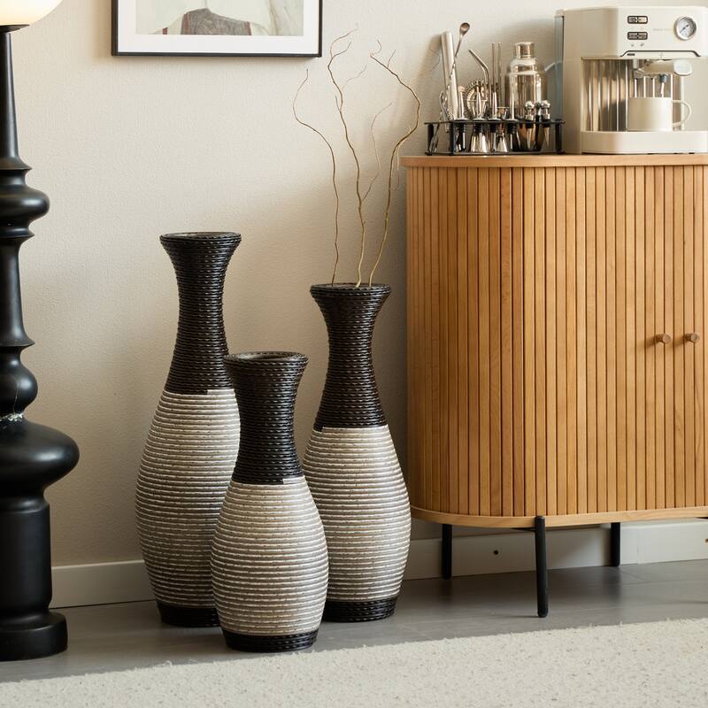 Desktop Vase, Brown Decorative Floor Vase, High Independent Flower Stand, Artificial Vine Vase, PVC Floor Vase, Set of 3