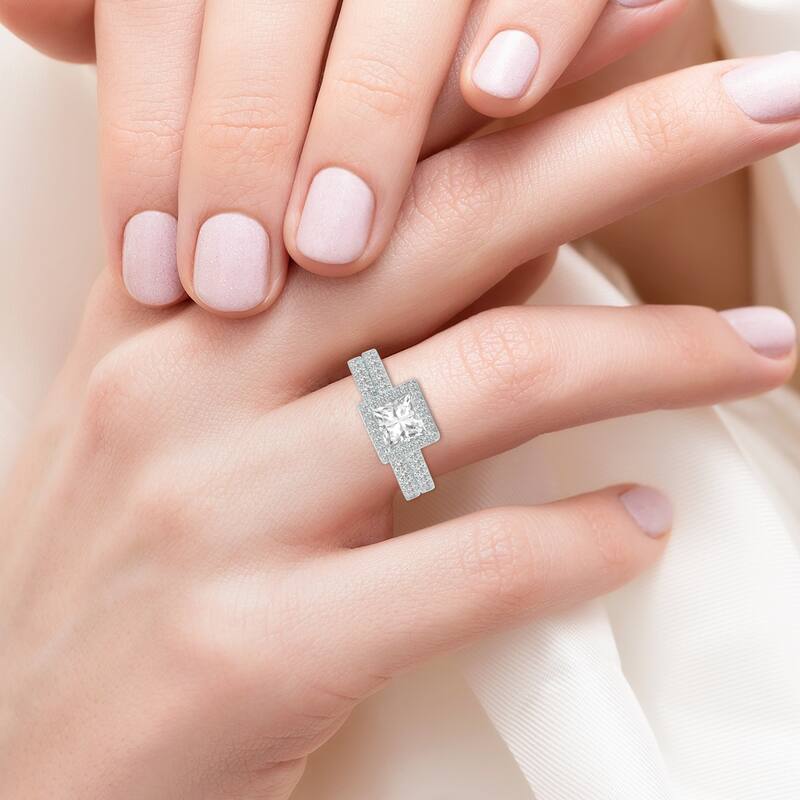 Marquee 1 3/4 Carat TW Center Princess Cut Lab Grown Diamond Halo Bridal Set in 14Karat White Gold