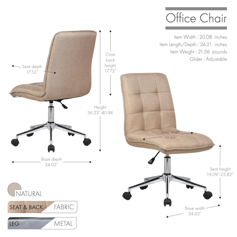Porthos Home Lada Adjustable Swivel Office Chair, Linen Upholstery