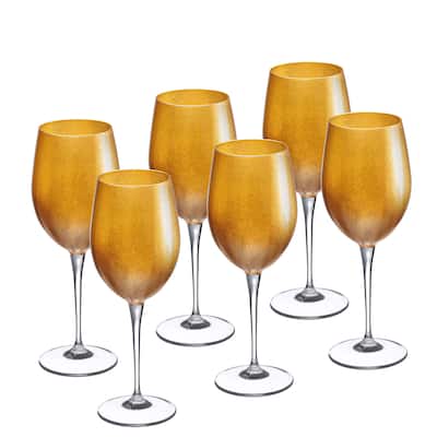 Majestic Gifts Inc. Glass Wine/Water Goblet Set/6 - Gold Glass W/ Clear Stem - 18 oz. Made in Europe